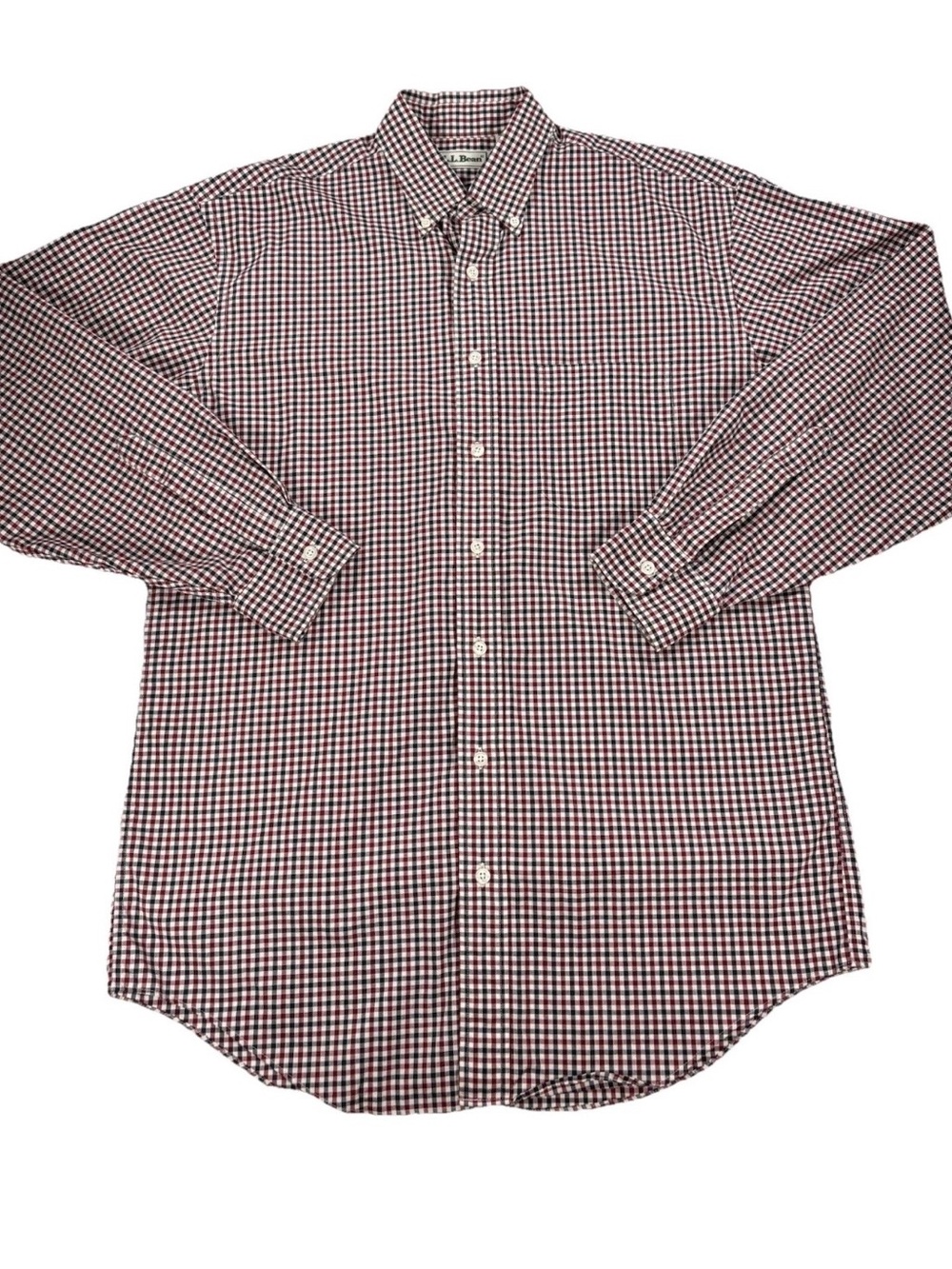 L.L. Bean Men's M Tall Long Sleeve Red & Blue Checked Plaid Button-Down Shirt